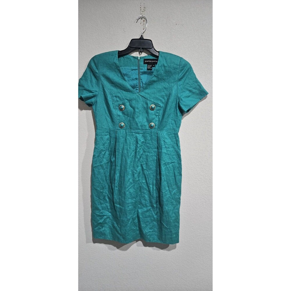 VTG Andrea Jovine Women’s 100% Linen Dress Size 10 Turquoise Sheath Dress
